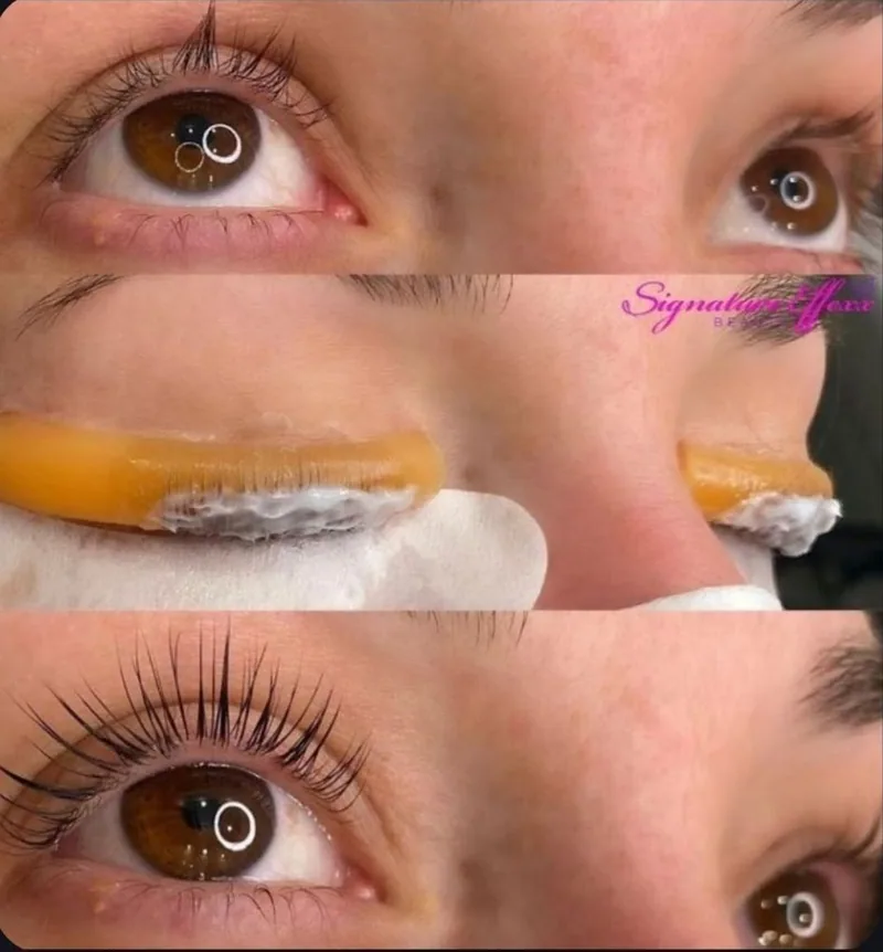 A lash lift in progress and the finished curl, by Signature Effexx Beauty